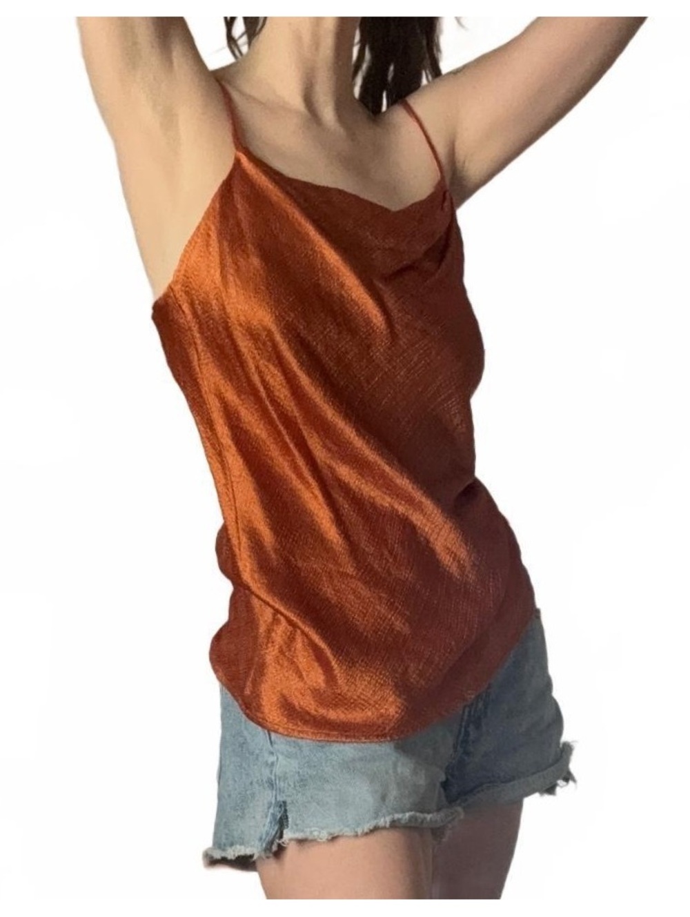 Vintage Charleston Rags Orange Satin Cowl Neck Camisole Top Size M